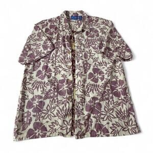 VINTAGE Ocean Pacific OP Floral Red Cream Short Sleeve Hawaiian Shirt Men's L